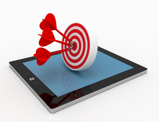 3d Marketing strategy purpose concept. Tablet with target - Photo, Image
