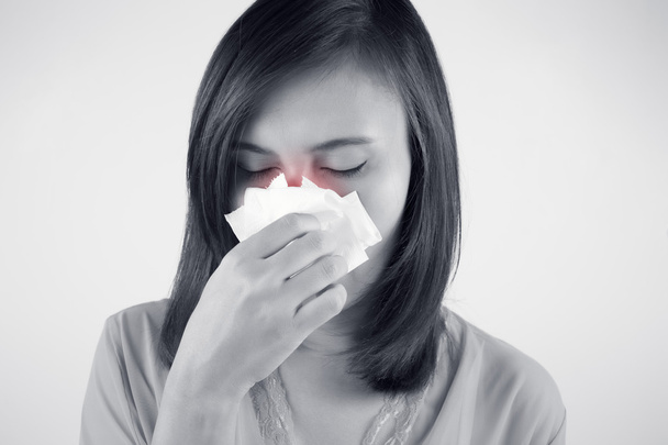 Asiática mujer caucásica con gripe, Frío
 - Foto, Imagen
