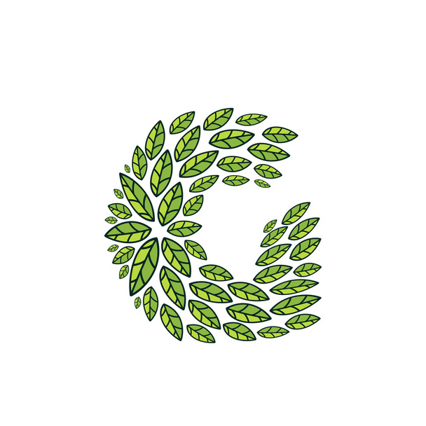G logotipo de la letra formada por el patrón vintage, hojas de línea verde
. - Vector, Imagen