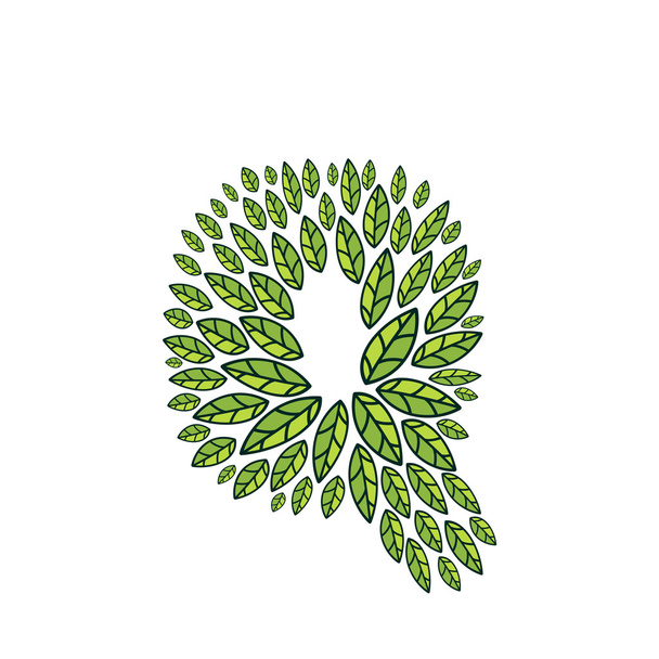 Q logotipo de la letra formada por el patrón vintage, hojas verdes de línea
. - Vector, Imagen