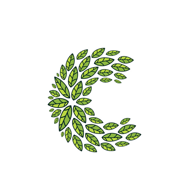 Logo lettera C formato da motivo vintage, linea foglie verdi
. - Vettoriali, immagini