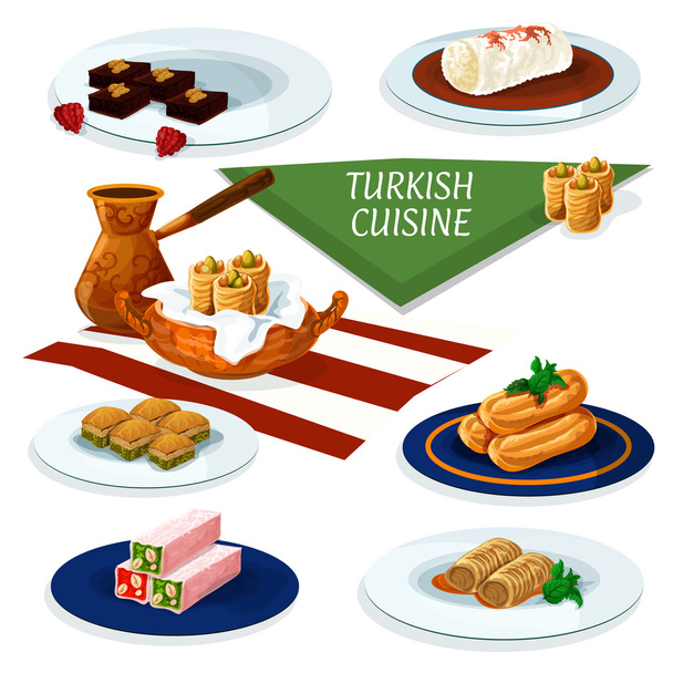 Turecká kuchyně dezerty menu kreslené ikony - Vektor, obrázek