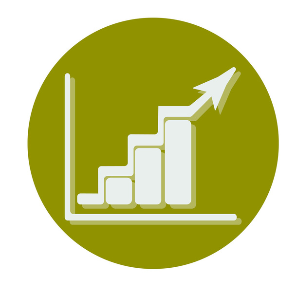 Growing bars graphic icon with rising arrow. Lime circle. - Vector, Image