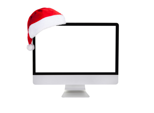 Noel Baba şapkası bilgisayar ekranında - Fotoğraf, Görsel