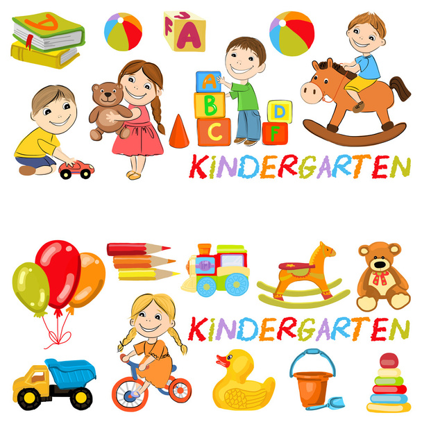 Patrón de jardín de infantes vectorial con niños y niñas
 - Vector, imagen