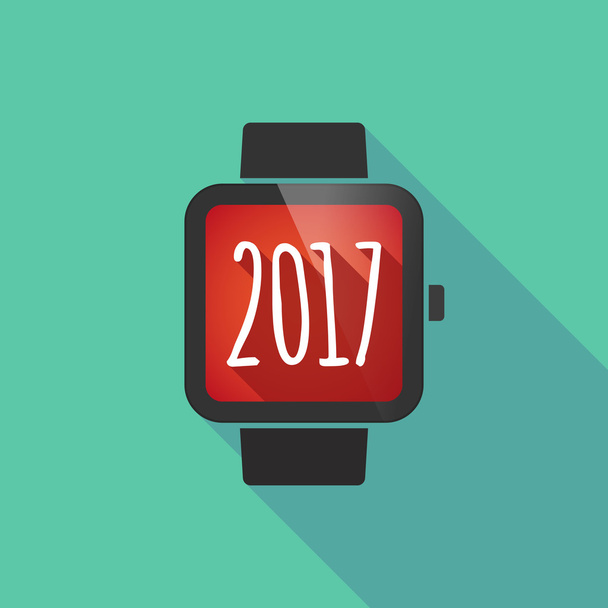 Slimme horloge lang schaduw met een 2017 jaar nummer pictogram - Vector, afbeelding