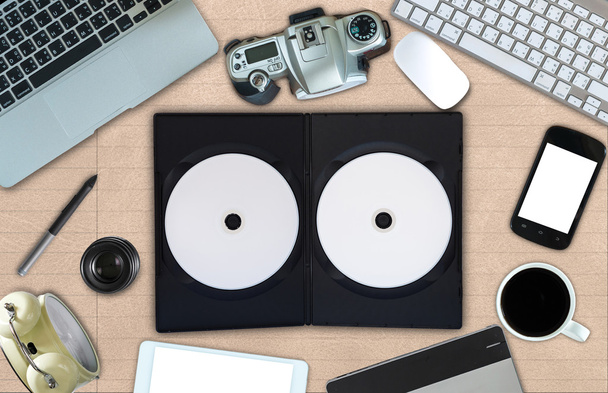 Empty disks with cover and office accessories - Photo, Image