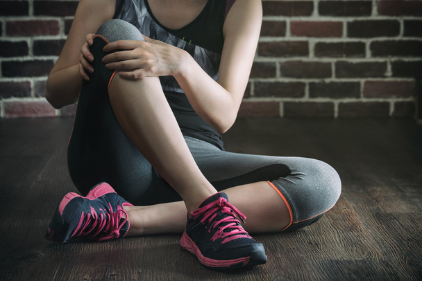her knee feel painful after fitness exercise, healthy lifestyle  - Fotoğraf, Görsel
