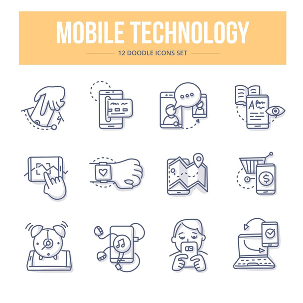 Mobile Technology Doodle Icons - Vector, Image