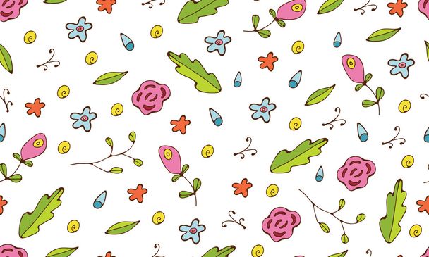 Colorful hand drawn floral seamless pattern - Vector, afbeelding