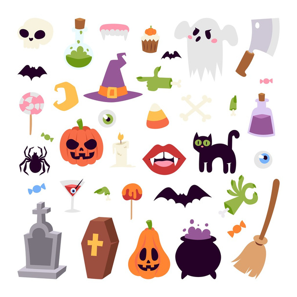 Halloween symboly vektorové kolekce. - Vektor, obrázek