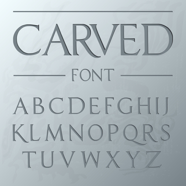 Carved font, engraved on the wall modern realistic letters in roman style, serif - Vettoriali, immagini