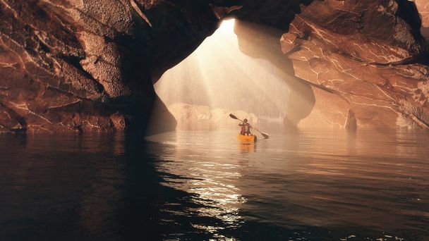 A barlang úszó kayaker - Fotó, kép