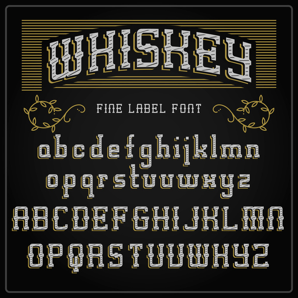 Whiskey-Etikettenschrift und Muster-Etikettendesign. Vintage anmutende Schrift in Schwarz-Gold-Farben, editierbar und geschichtet - Vektor, Bild