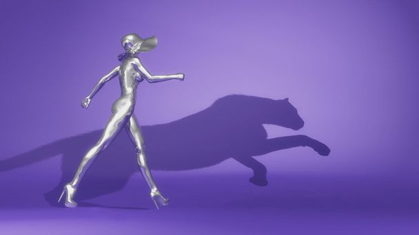 Woman walking on a purple background  - Photo, Image