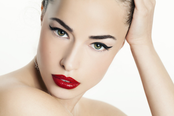 red lips beauty portrait - Photo, Image