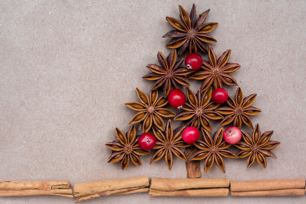 Background of decorated Christmas tree made from star anise  - Photo, image