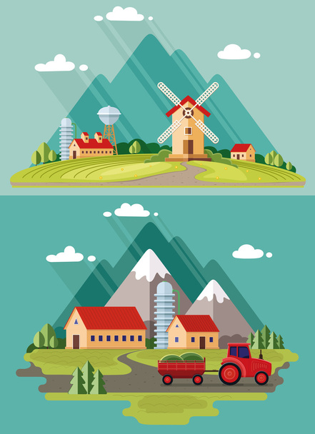 Paisaje rural. Industria agrícola, Montañas agrícolas en
 - Vector, imagen