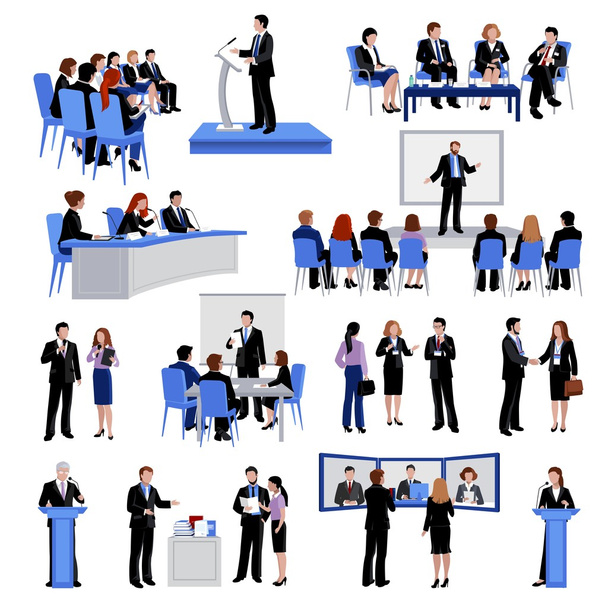 Public Speaking People Flat Icons Collection  - Vector, Image