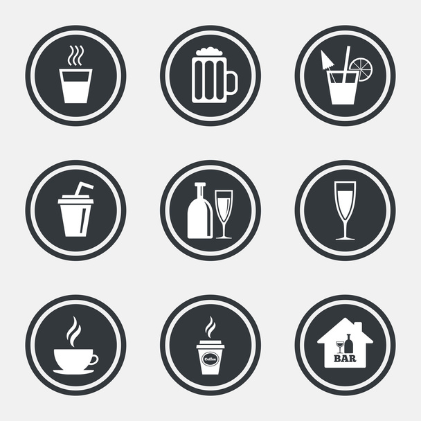 Cocktail, beer icons. Coffee and tea drinks. - Vector, afbeelding