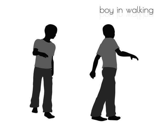 白い背景にポーズを歩く少年 - ベクター画像