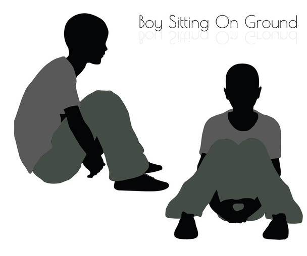 niño sentado pose sobre fondo blanco
 - Vector, imagen