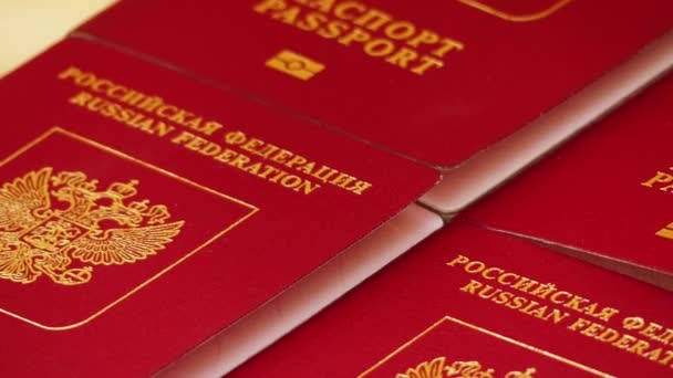 Foreign passports of the Russian Federation with a red cover. - Footage, Video