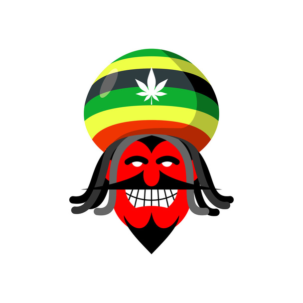 Rastaman devil. Rasta cap and dreadlocks. Satan for Rastafarians - Vector, Image