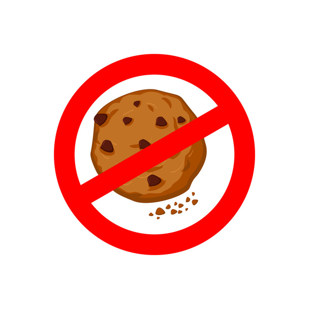 Stop cookies. It is forbidden to eat crumbs. Red prohibition sig - Vector, Image