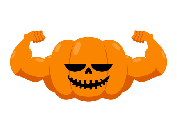 Calabaza con músculos. Fitness Halloween. Hortalizas con grandes hectáreas
 - Vector, Imagen