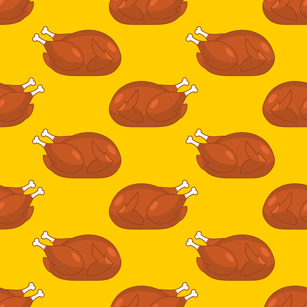 Roasted turkey seamless pattern. fowl in different poses ornamen - Vector, Image