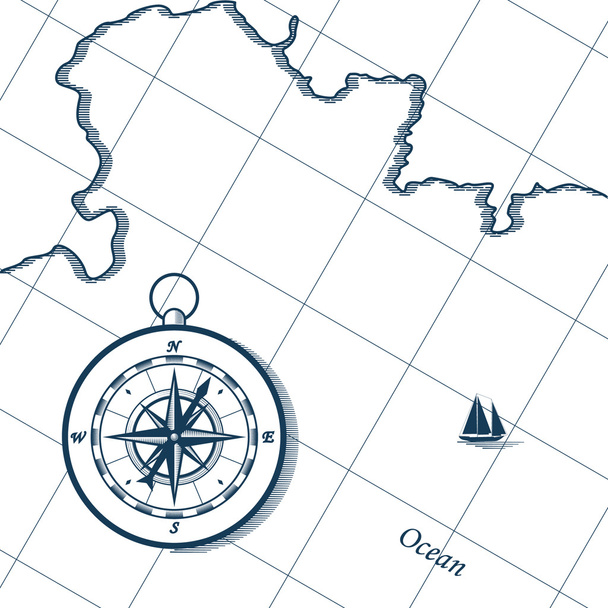 Map and compass. - Vector, afbeelding