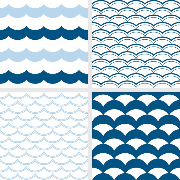 fish scale pattern and wave pattern, navy color nautical theme seamless pattern background - Vector, Image