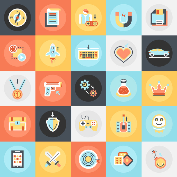 Flat conceptual icons pack of game objects - Wektor, obraz