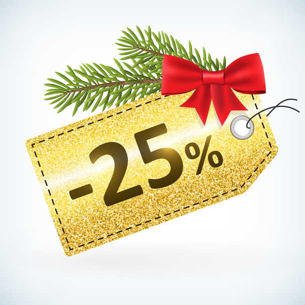 Kerst gouden glitter 25 procent label - Vector, afbeelding