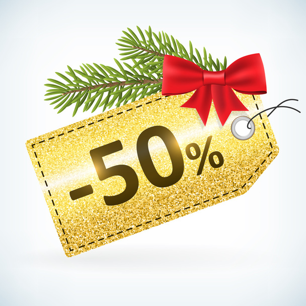 Christmas golden glitter 50 percent label - Vector, imagen