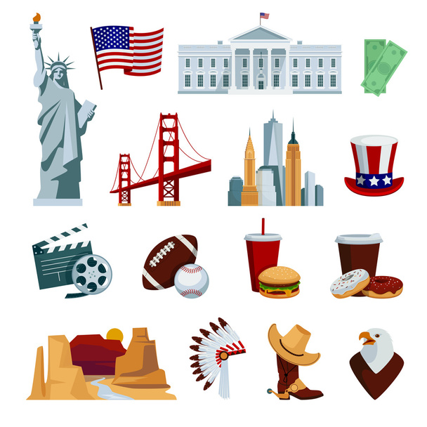 Набор плоских иконок США
 - Вектор,изображение