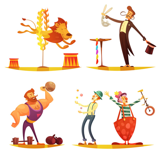 Цирк ретро 4 мультфільм іконки площі  - Вектор, зображення