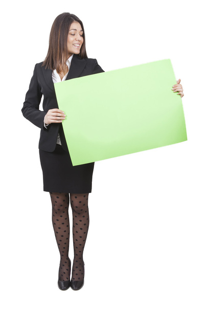 Geschäftsfrau hält Schild hoch - Foto, Bild