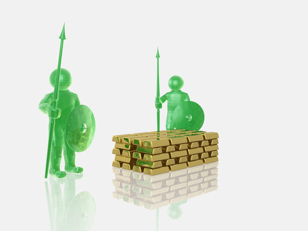 Green armed mans with gold on white background - Foto, immagini