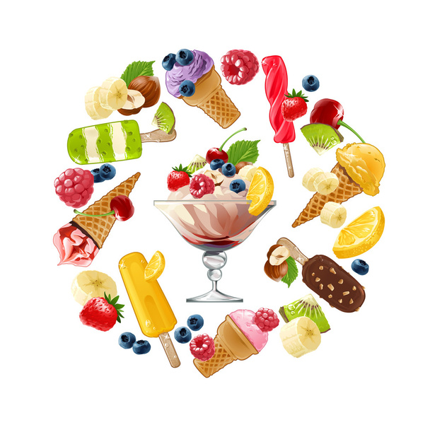 Set vector icons of ice cream - Vector, imagen