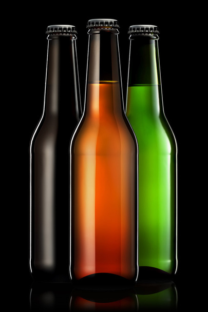 Set of beer bottles isolated on black background - Фото, зображення