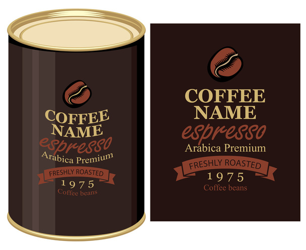 コーヒー豆のラベル付きのブリキ缶 - ベクター画像