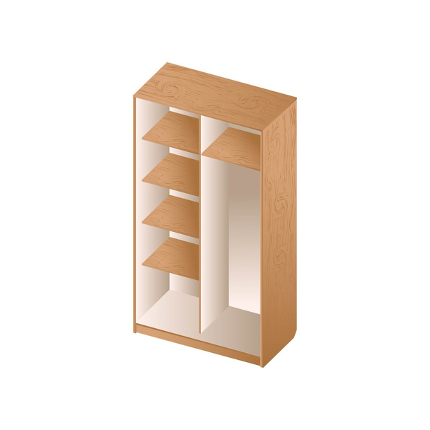 Vector illustration. Wardrobe and wooden shelves for clothes - Vector, Image