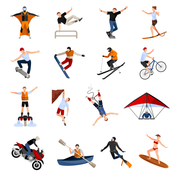 Extreme Sports People Flat Icons  - Vector, Image