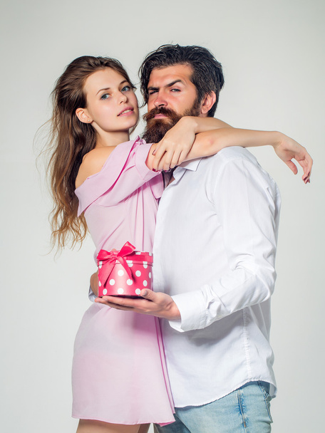 young happy couple with box - Fotó, kép