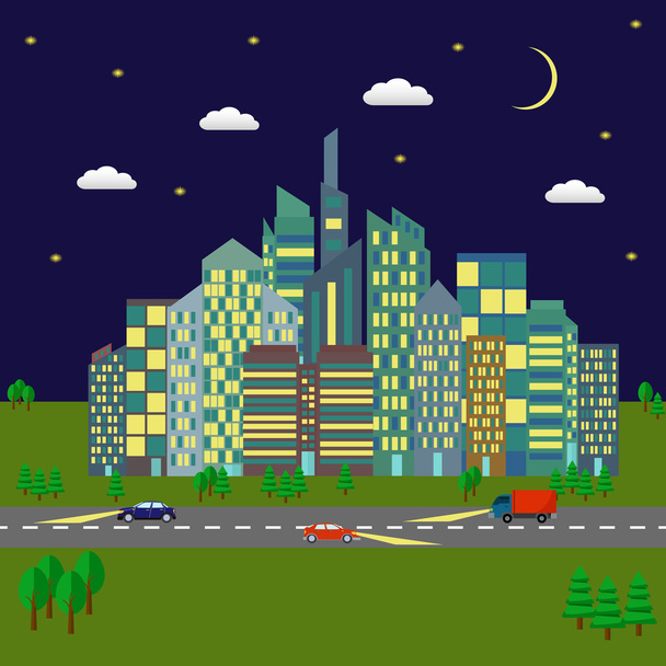 Город ночью
 - Вектор,изображение