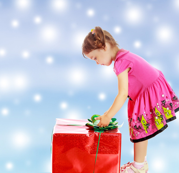 Little girl looking at a gift - Photo, image