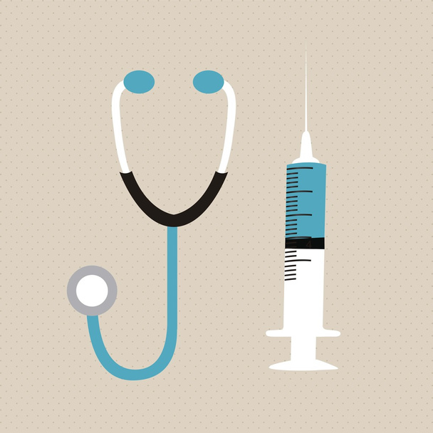 syringe and stethoscope - Vector, Image