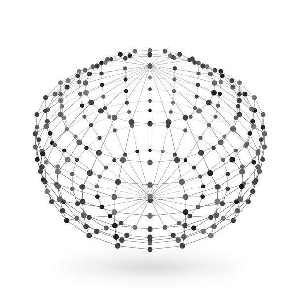 Elemento geométrico poligonal de armazón de alambre abstracto con líneas y puntos conectados. Ilustración vectorial sobre fondo blanco con sombra
 - Vector, imagen
